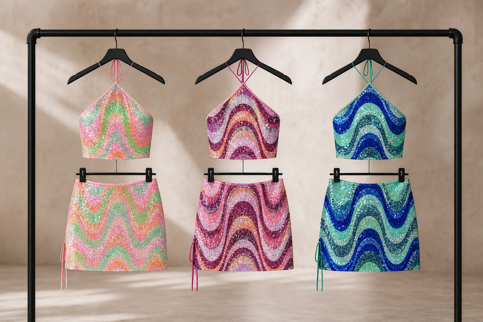 Completo Sparkle con Top Halter e Gonna Mini