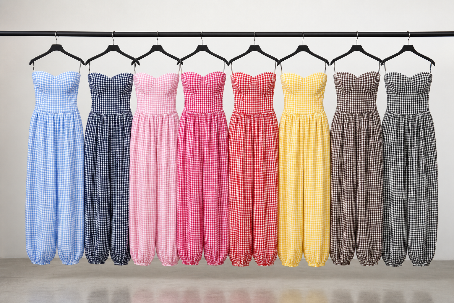Completo a Quadretti con Top Bustier e Pantalone Morbido