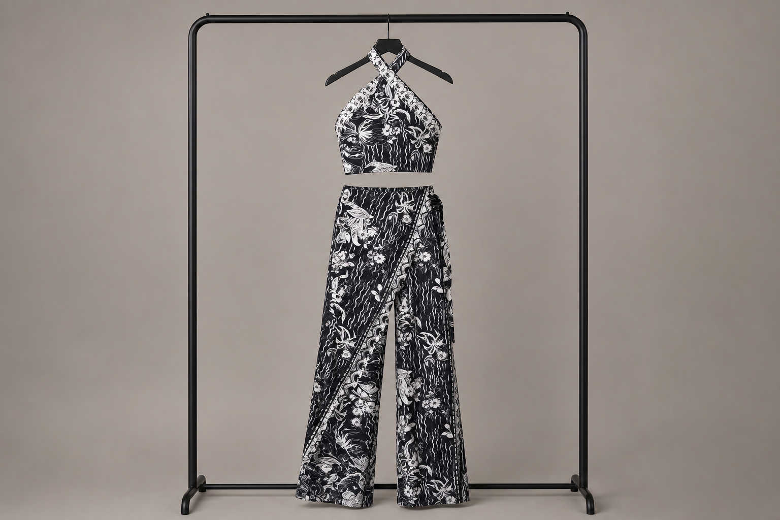 Completo Halter con Pantalone Palazzo Stampato