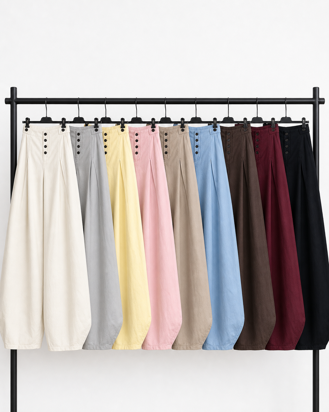 Pantaloni Balloon Oversize a Vita Alta con Bottoni