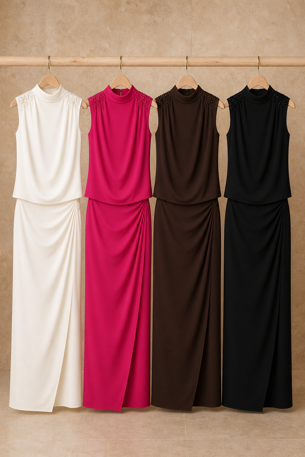 Completo Elegante con Top Collo Alto e Gonna Drappeggiata