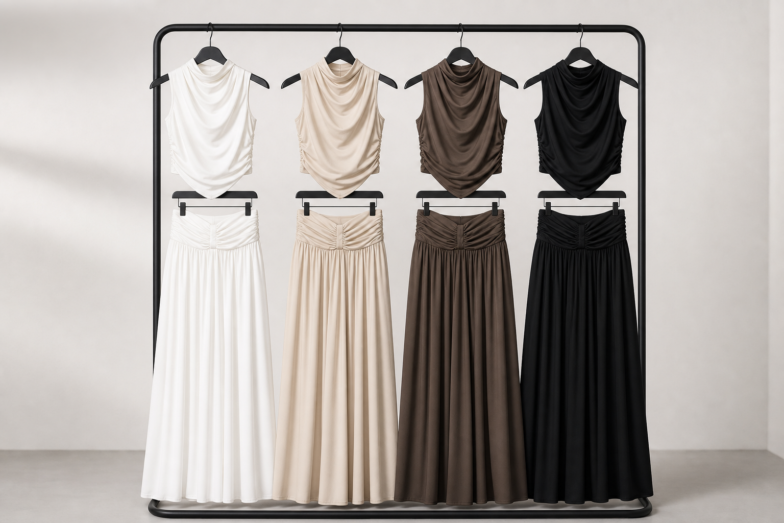 Completo Halter con Top Drappeggiato e Gonna Lunga