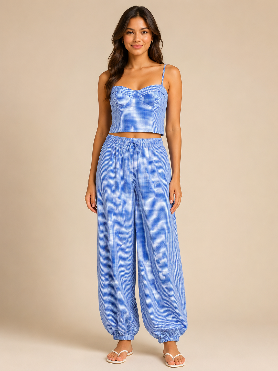 Completo Vichy con Top Bustier e Pantalone Balloon
