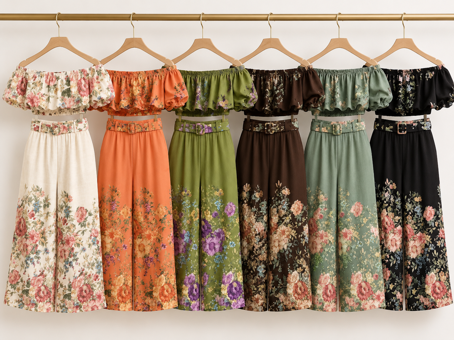 Completo Floreale con Top Bardot e Pantalone Culotte