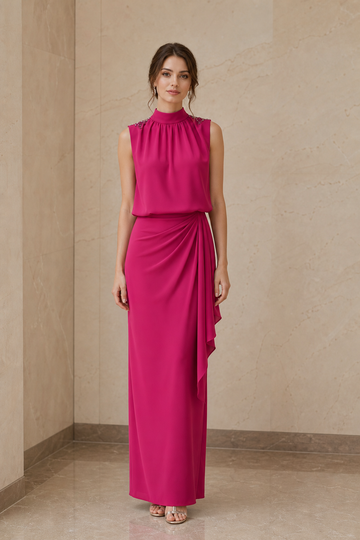Completo Elegante con Top Collo Alto e Gonna Drappeggiata