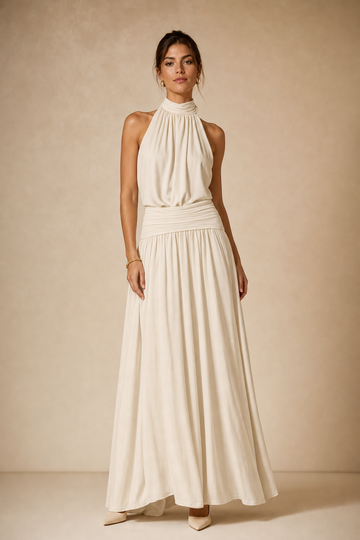Completo Halter con Top Drappeggiato e Gonna Lunga