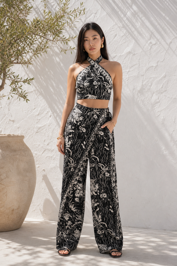 Completo Halter con Pantalone Palazzo Stampato