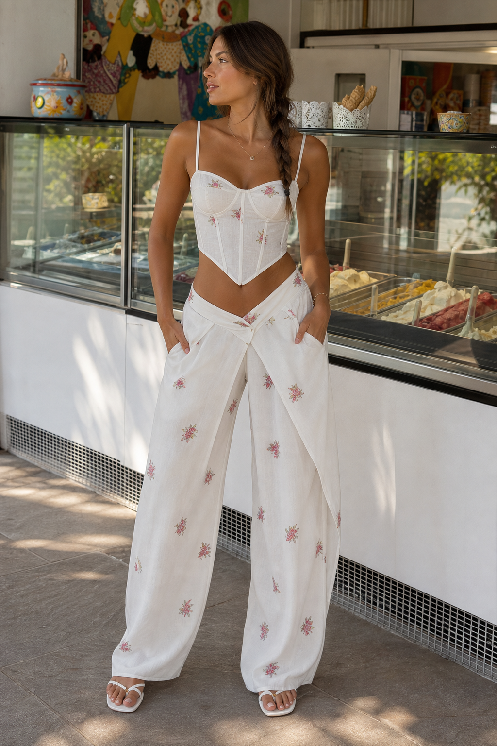 Completo Ricamato con Top Corsetto e Pantalone Palazzo