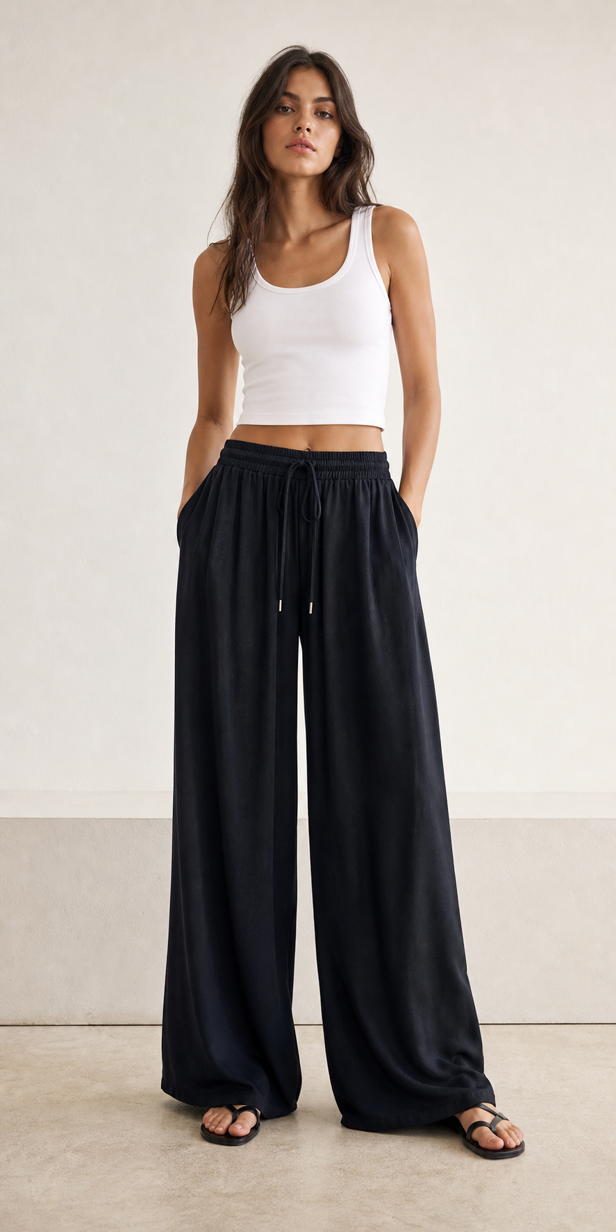 Pantaloni Palazzo Morbidi con Vita Elasticizzata