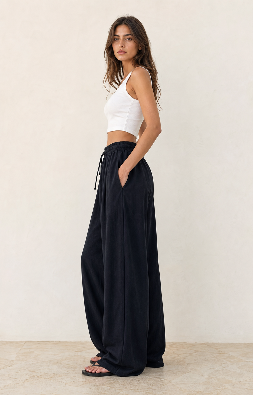 Pantaloni Palazzo Morbidi con Vita Elasticizzata