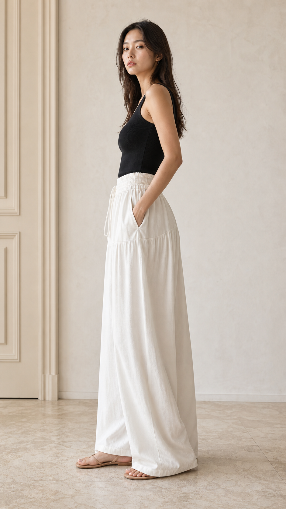 Pantaloni Palazzo Morbidi con Vita Elasticizzata