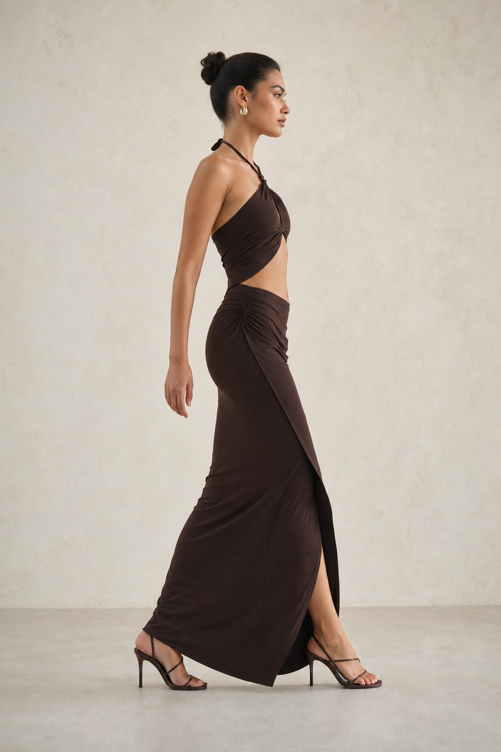 Completo Drappeggiato con Top Halter e Gonna Lunga