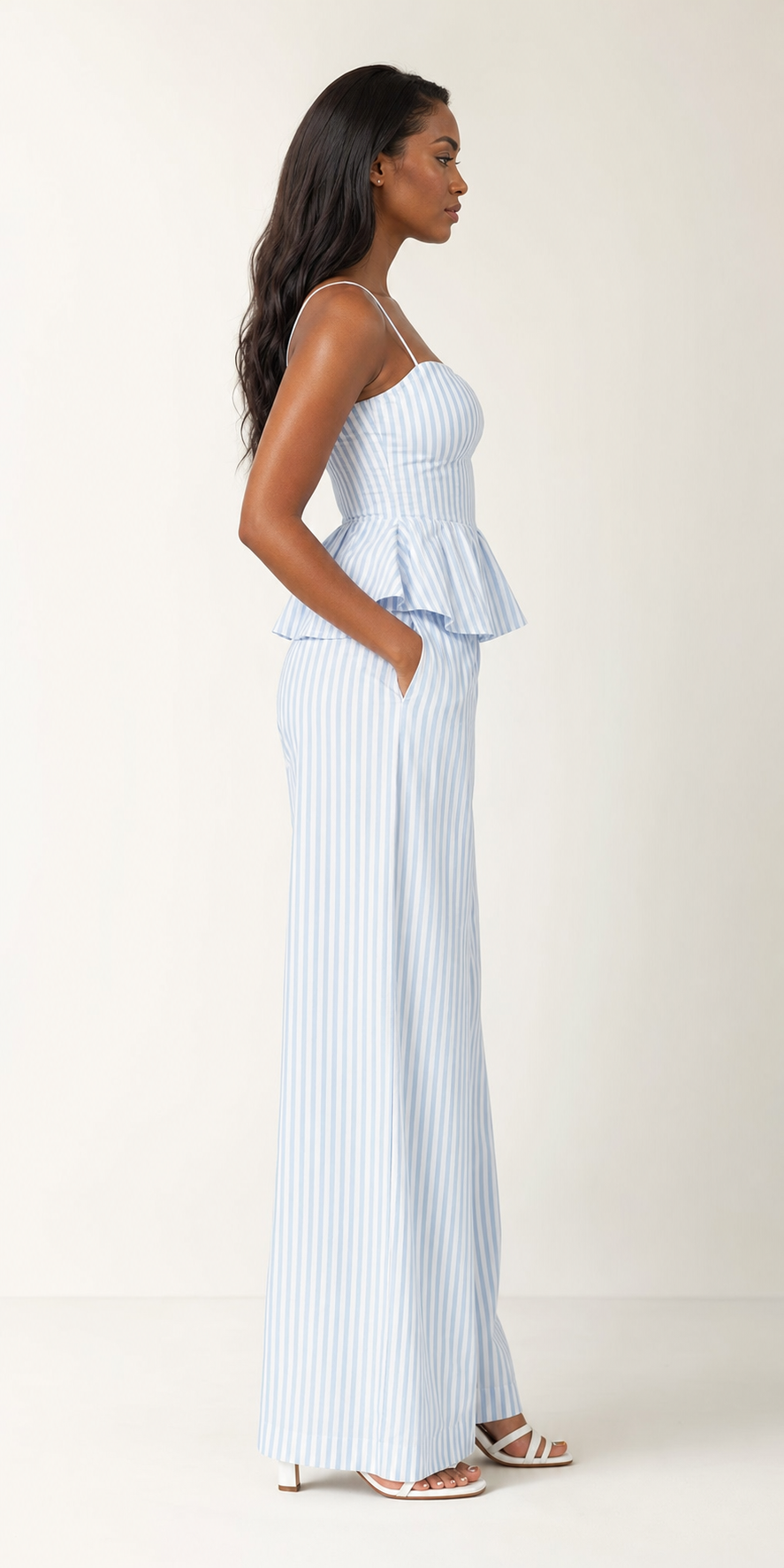 Completo Gessato con Top Peplum e Pantalone Ampio