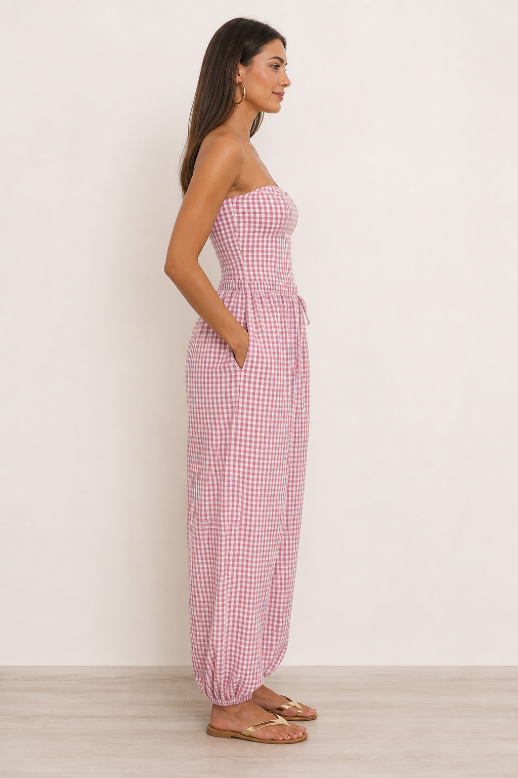 Completo a Quadretti con Top Bustier e Pantalone Morbido